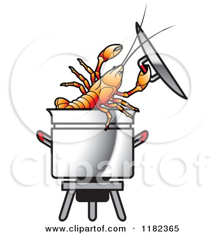 Clipart of a Crayfish in a Pot.