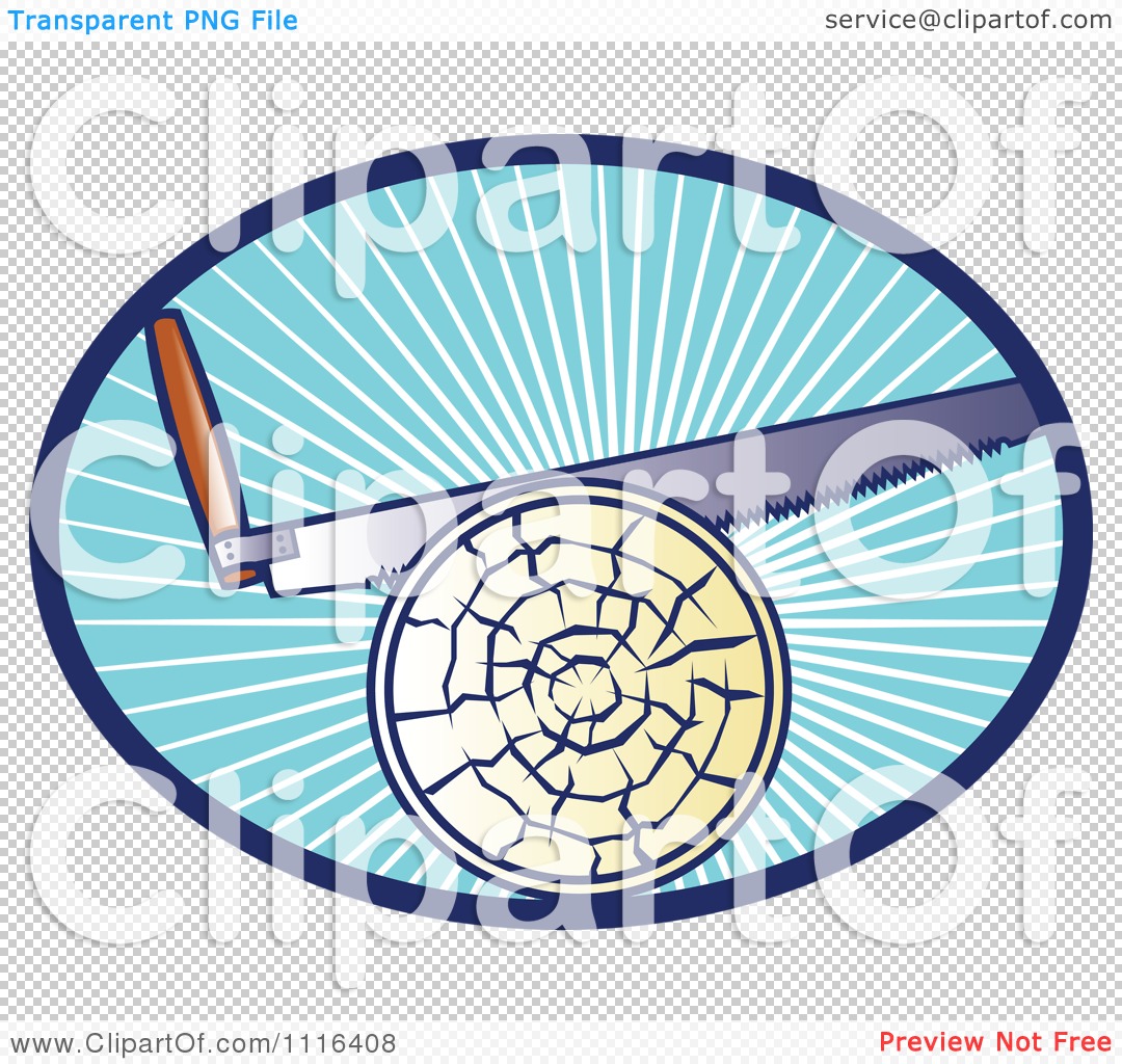 Clipart Cross Cut Hand Saw Cutting A Log In A Blue Oval Of Rays.