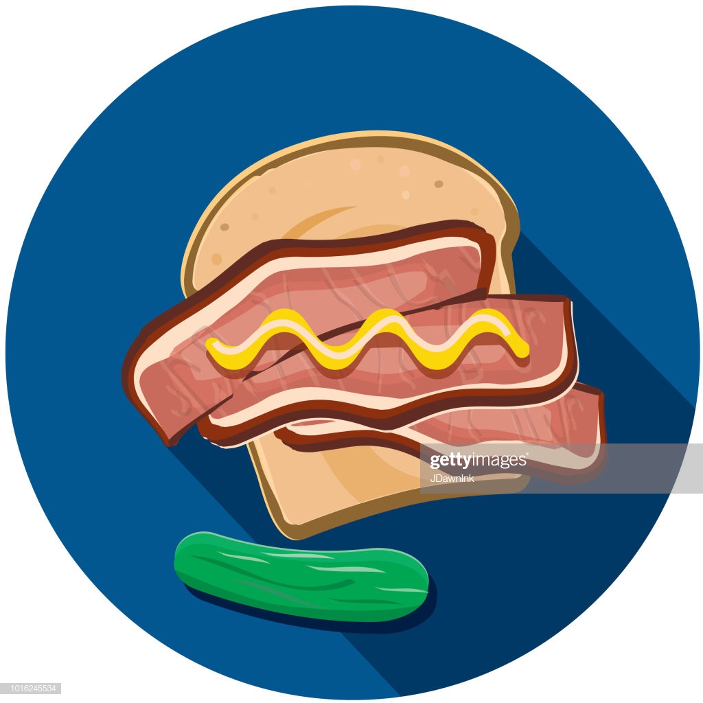 Deli Meat Cuts Corned Beef Pastrami Sandwich Flat Design Themed Icon.