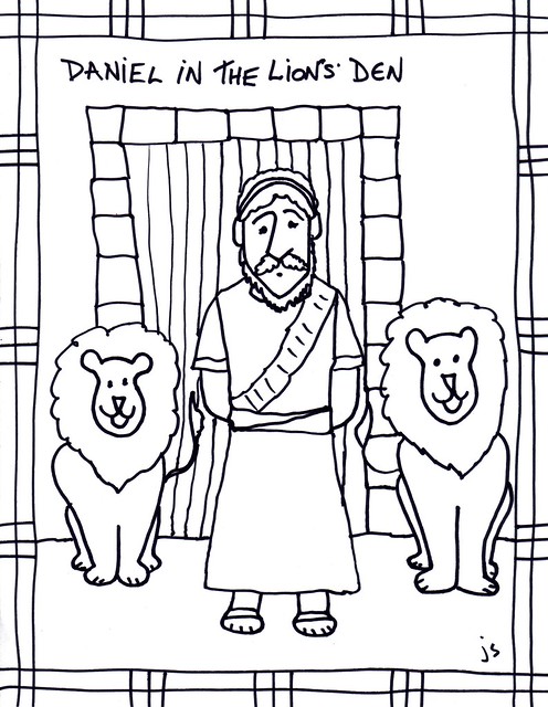 Daniel in Lions Den clip art/ coloring sheet.