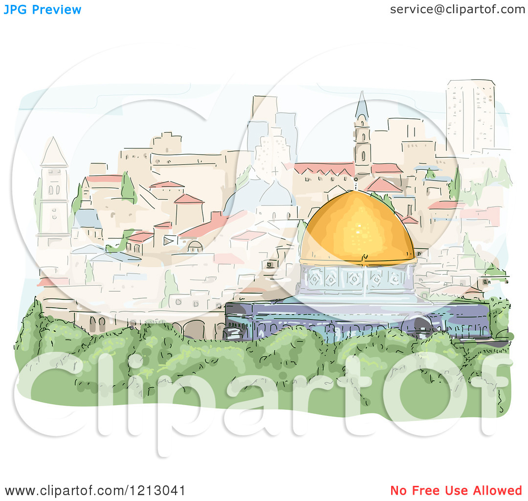 Clipart of a View of the Dome of the Rock in Jerusalem.