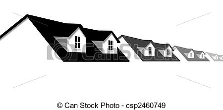 EPS Vectors of home row houses border with dormer roof windows.