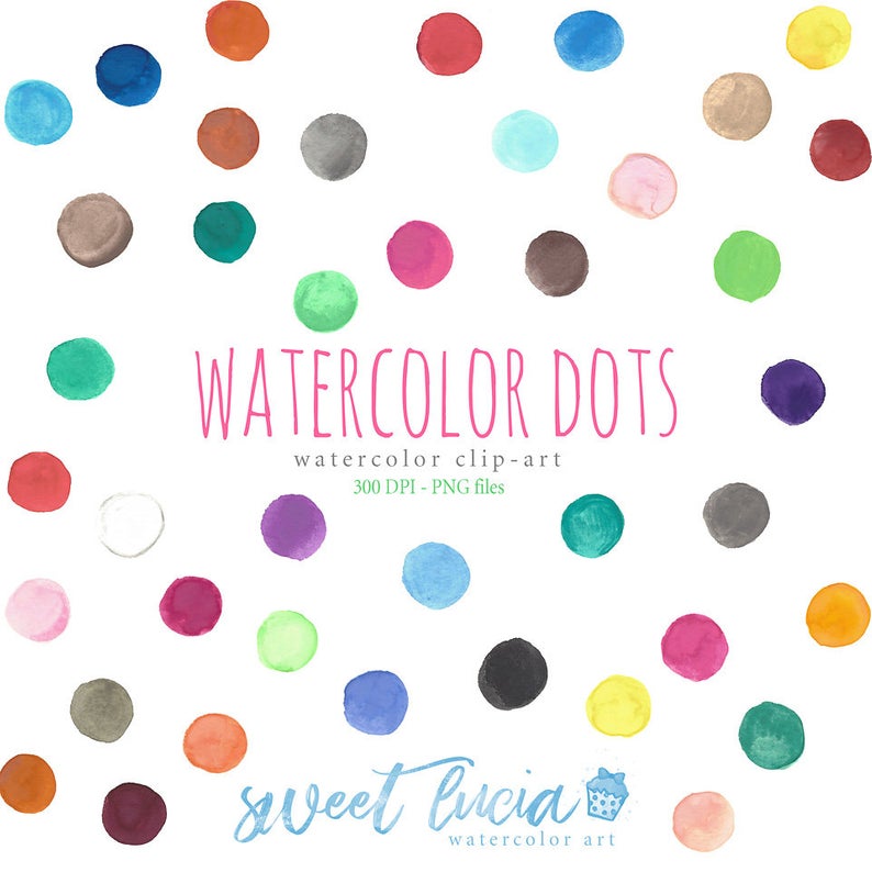 Watercolor Dots Clip Art, Polk Dots Clipart, Watercolour paint splashes,  Dot, Rainbow color, Dots graphics, Watercolor Clipart, Spots.