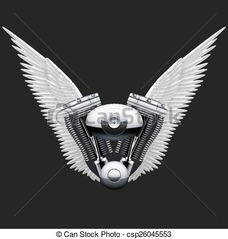 Clipart Vector of Symbol of motorcycle engine with White open.