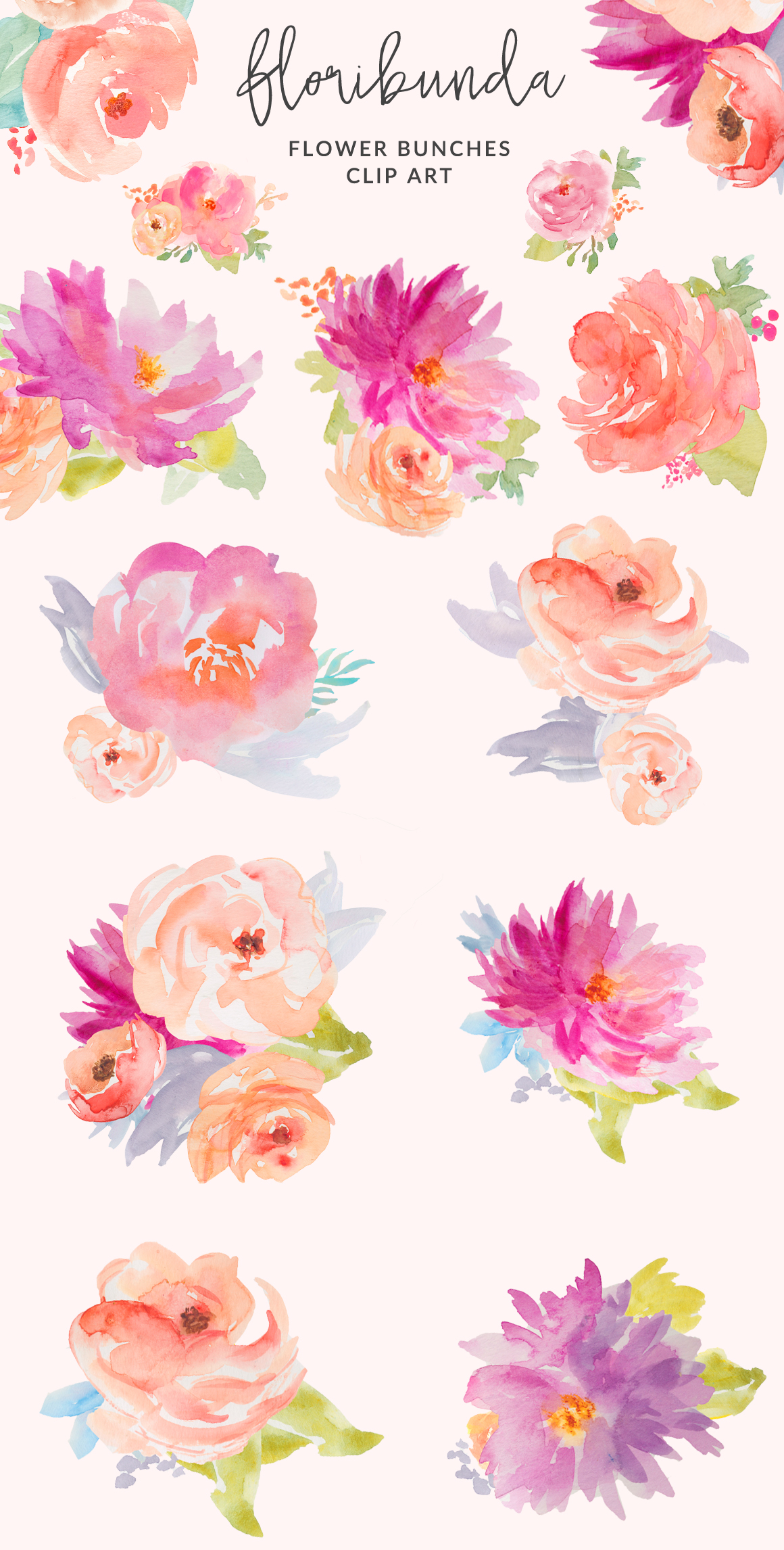 Watercolor Floral Clip Art Design. Watercolor Flower Illustration.