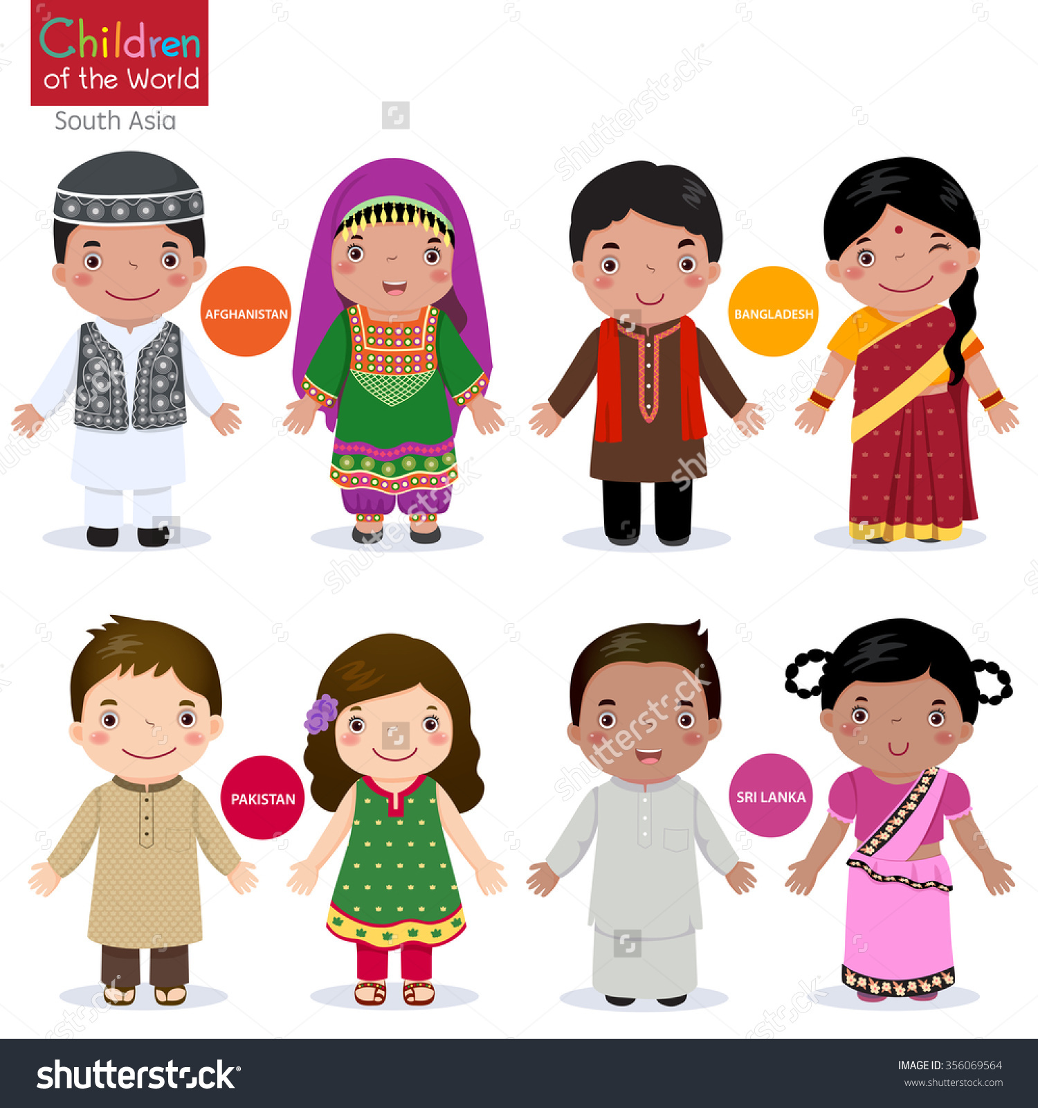 Kids Traditional Costume Afghanistan Bangladesh Pakistan Stock.