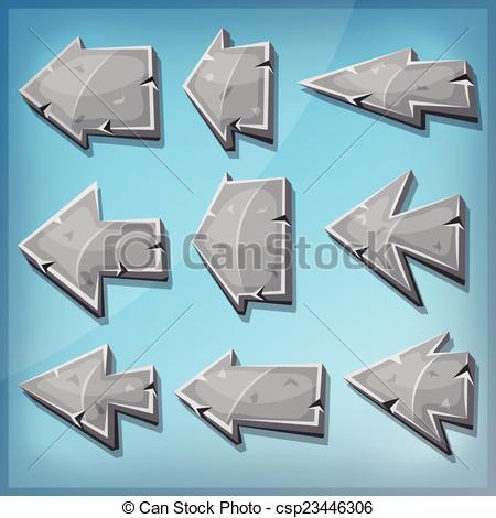 Vector Clipart of Stone Arrows Signs For Ui Game.