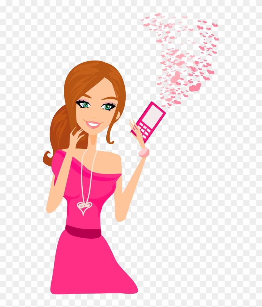 Mobile Phone Telephone Girl Clip Art.