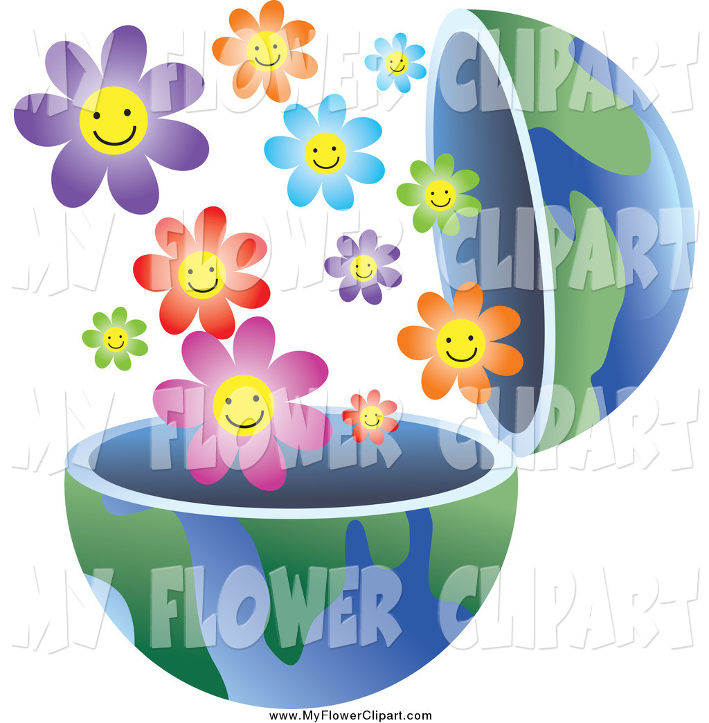 Clip Art of an Open Earth Globe with Smiling Flowers by Prawny.