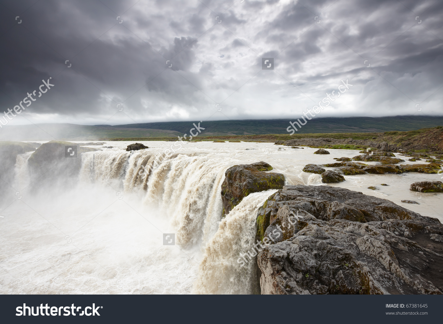 Amazing Powerful Godafoss Falls, One Of The Most Popular Landmarks.