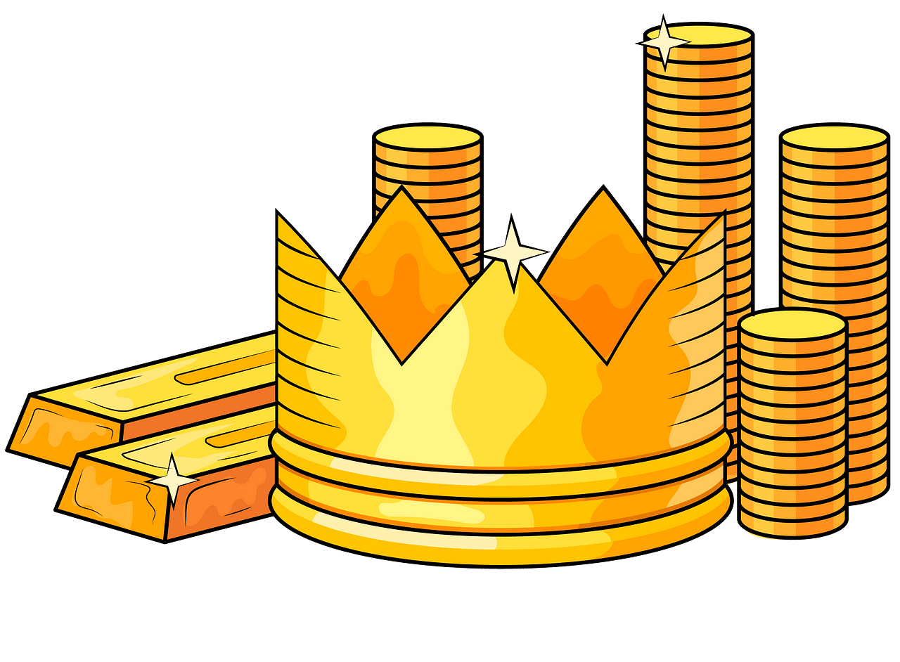 Gold bars, crown and coins clipart. Free download..