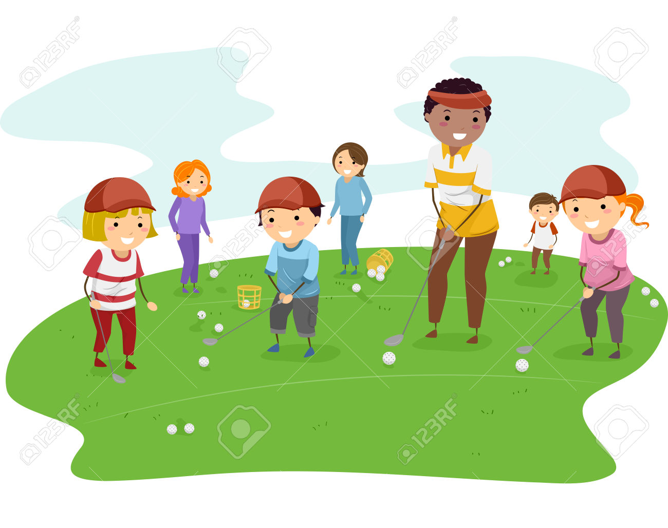 Illustration Of Kids Getting Golf Lessons From Their Coach Royalty.