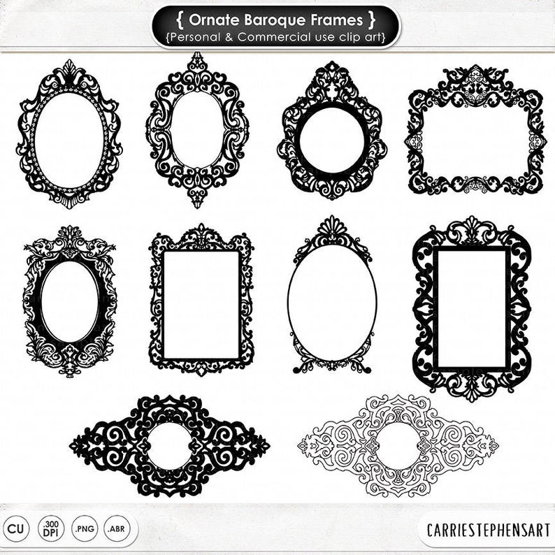 Ornate Baroque Frame Clip Art, Gothic Digital Frames, ClipArt & Photoshop  Brush, Elegant Victorian Digital Stamp, Frame Silhouette.