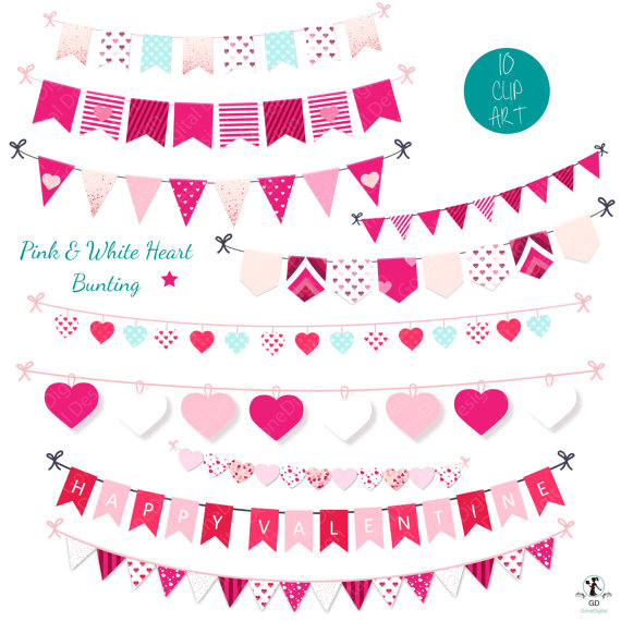 This Pink & White Heart bunting clipart set is a great addition to.