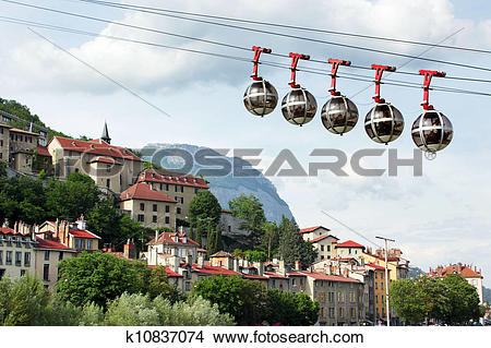 Stock Photo of Cable car to Fort de La Bastille, Grenoble, Isere.