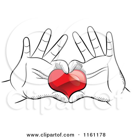 Clipart of Black and White Hands Framing and Holding a Red Heart.