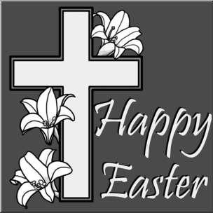 Clip Art: Religious: Happy Easter with Cross Grayscale I abcteach.