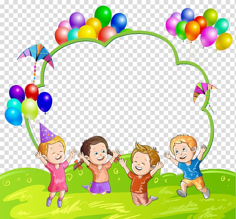 Child Balloon , Kids and balloons, four children jumping.