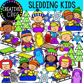 Sledding Kids Clipart {Winter Clipart}.