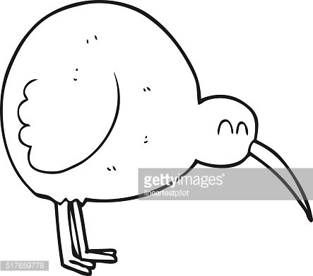 black and white cartoon kiwi bird Clipart Image.