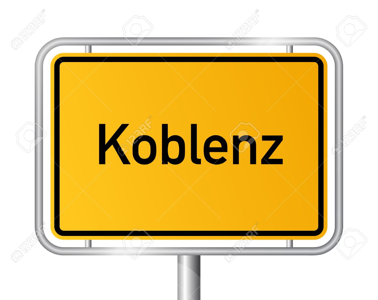 City Limit Sign Koblenz Against White Background.