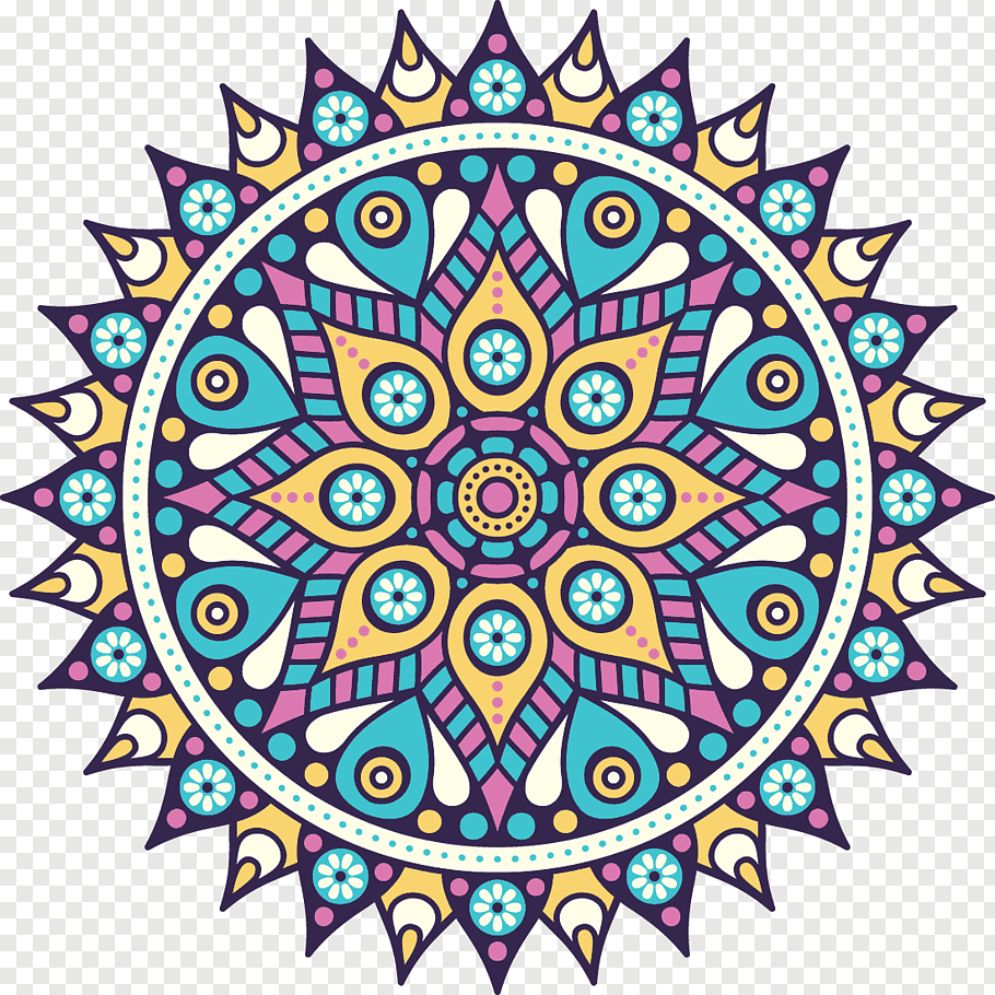 Multicolored mandala sun, Mandala Buddhism Icon.