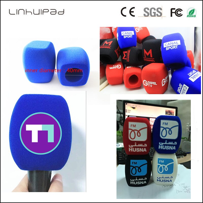 linhuipad white microphone covers print logo mic windscreens customized  Winds Handheld microphone sponge for outdoor interview.