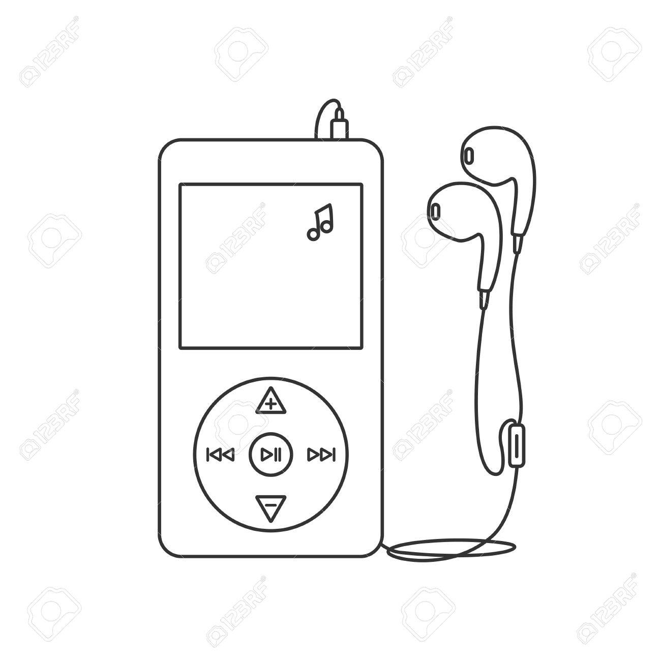 Music player with headphones. Music device line icon. Vector...