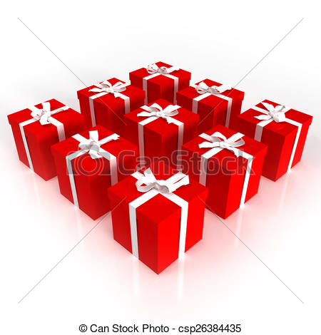 Drawings of Red gift boxes neatly arranged csp26384435.