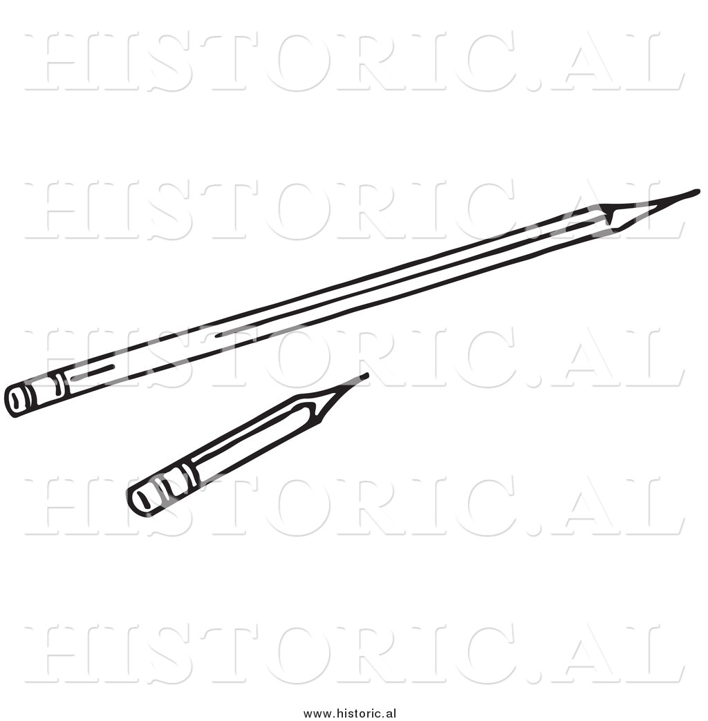 Historical Clipart of a Long and Short Pencils.