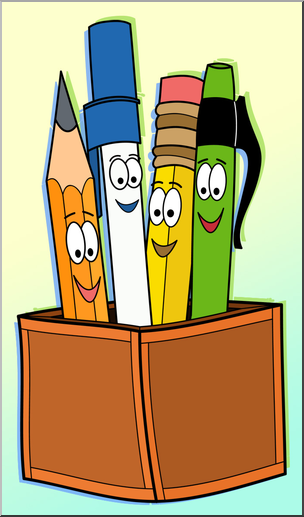 Clip Art: Cute Pen & Pencil Holder Color 1 I abcteach.com.