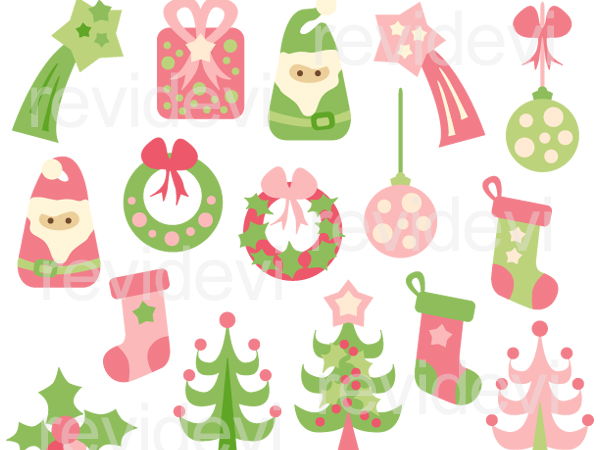 Christmas clipart: pink lime green Xmas.