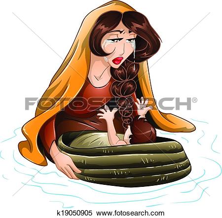 Clipart of Moses Placed In Water By His Mother k19050905.