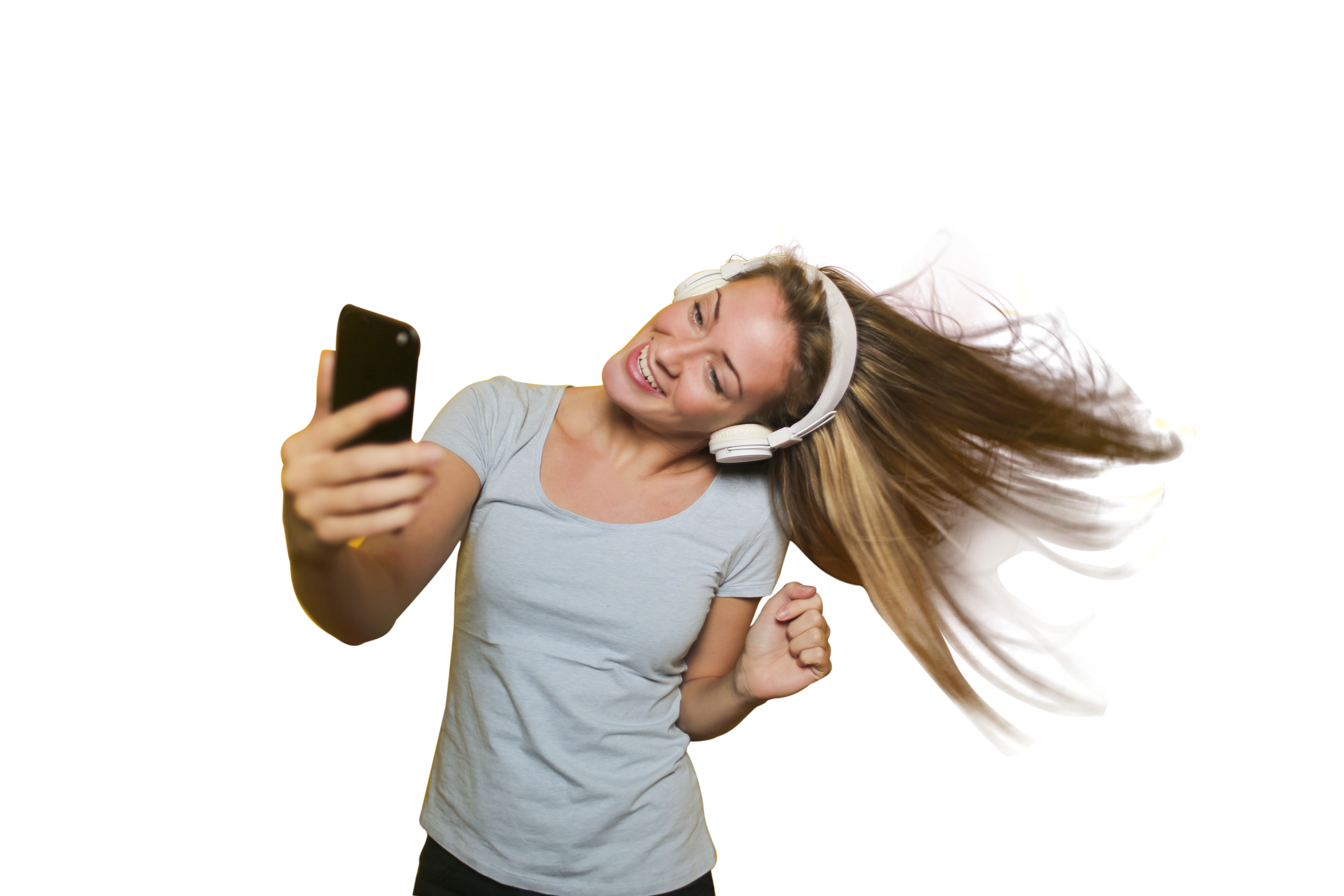 Girl Taking Selfie with listening music PNG Image.