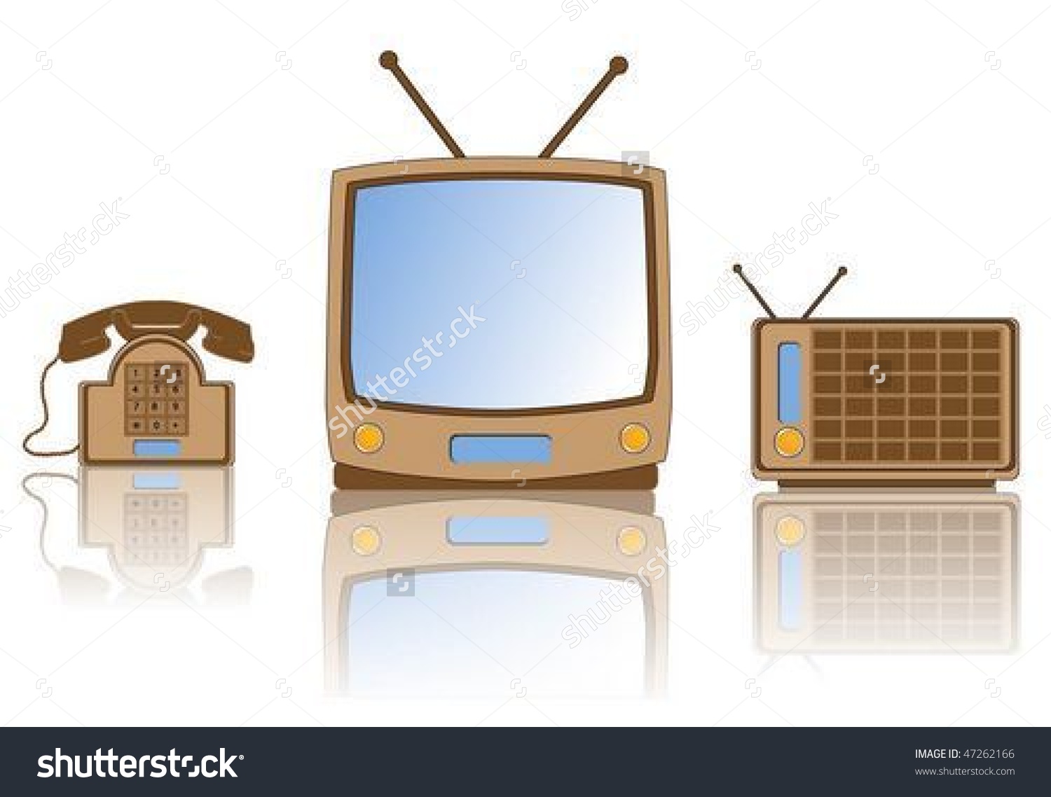 Collection Retro Tv Radio Telephone Stock Vector 47262166.