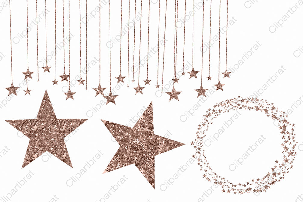 Metallic Rose Gold Glitter Sparkle Stars Clipart Set By.