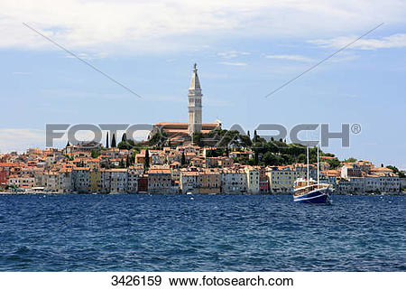 Stock Photograph of Harbour and Church Sveta Eufemija, Rovinj.