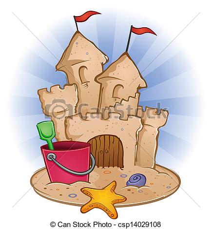 Vector Clipart of Sand Castle Beach Cartoon.