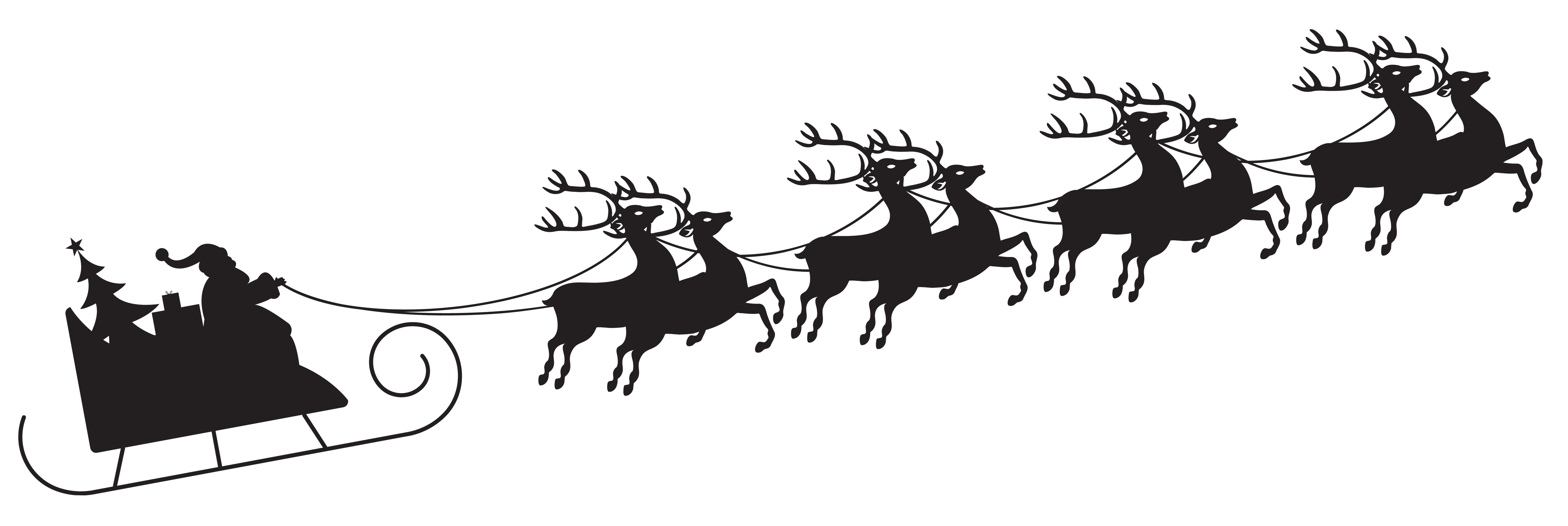 Santa with Sleigh Silhouette Transparent PNG Clip Art Image.