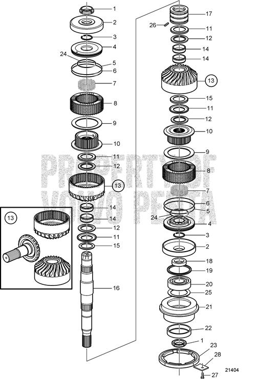 Volvo Penta Exploded view / schematic Upper Gear Set and Shaft IPS.