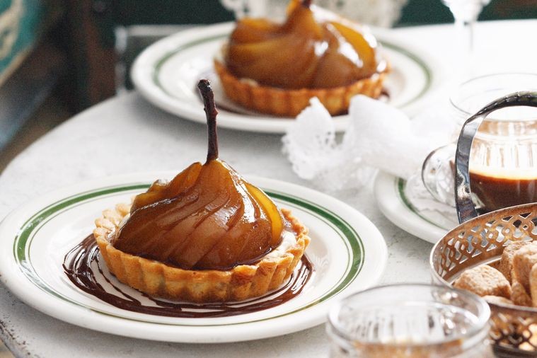 Spanish pear tarts with Pedro Ximénez syrup.