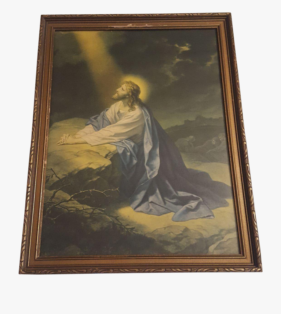 Vintage Religious Print Christ In The Garden Of Gethsemane.