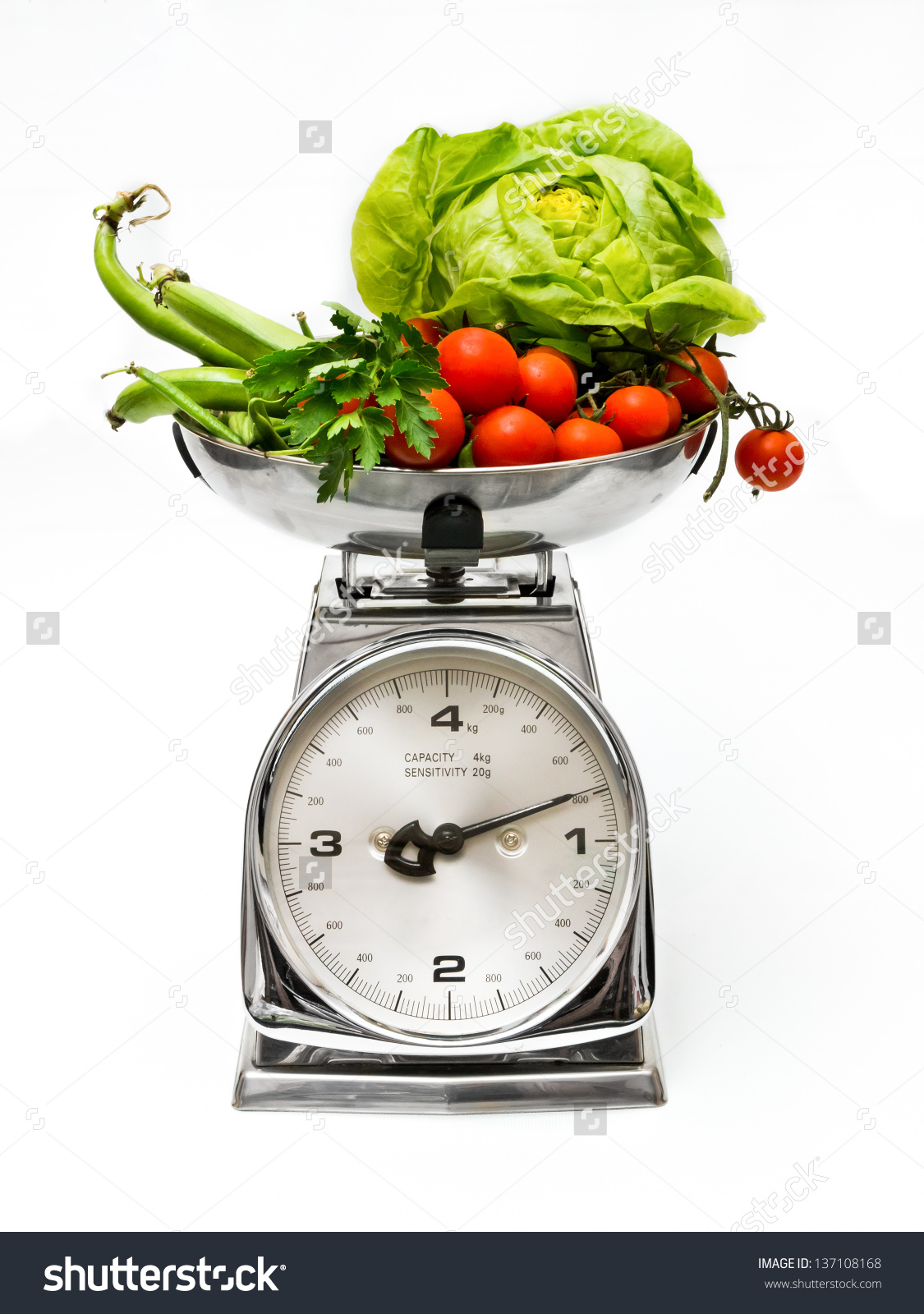 Vegetables On Weight Scale Stock Photo 137108168.