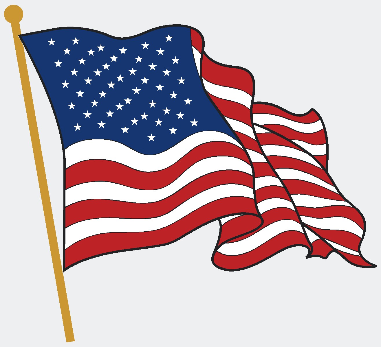 Waving American Flag Drawing.