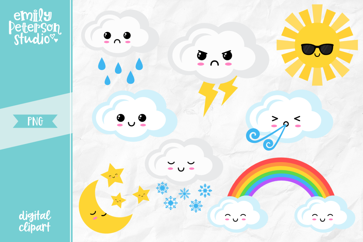 Kawaii Weather Clipart Illustration PNG.