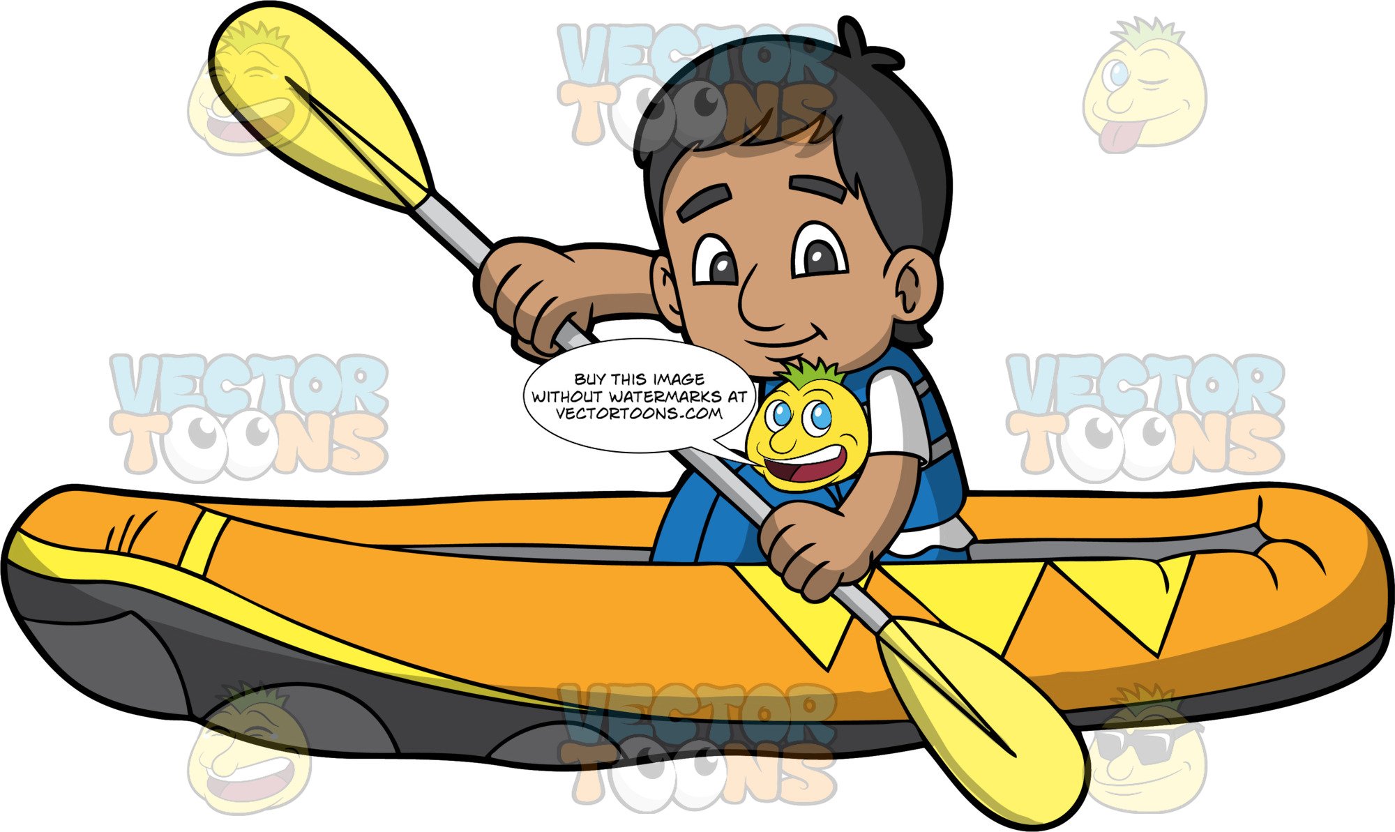 An Indian Boy Paddling His Raft Through Some Calm Water.