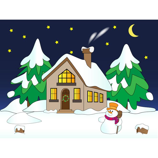 Winter night scenes clipart.