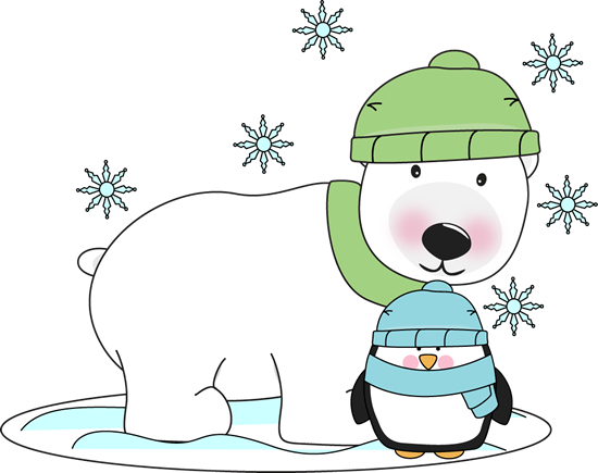 Winter Polar Bear and Penguin Clip Art.