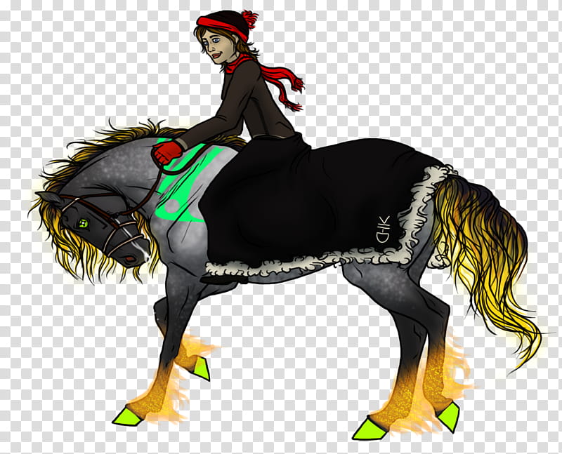 Winter, woman riding horse illustraton transparent.