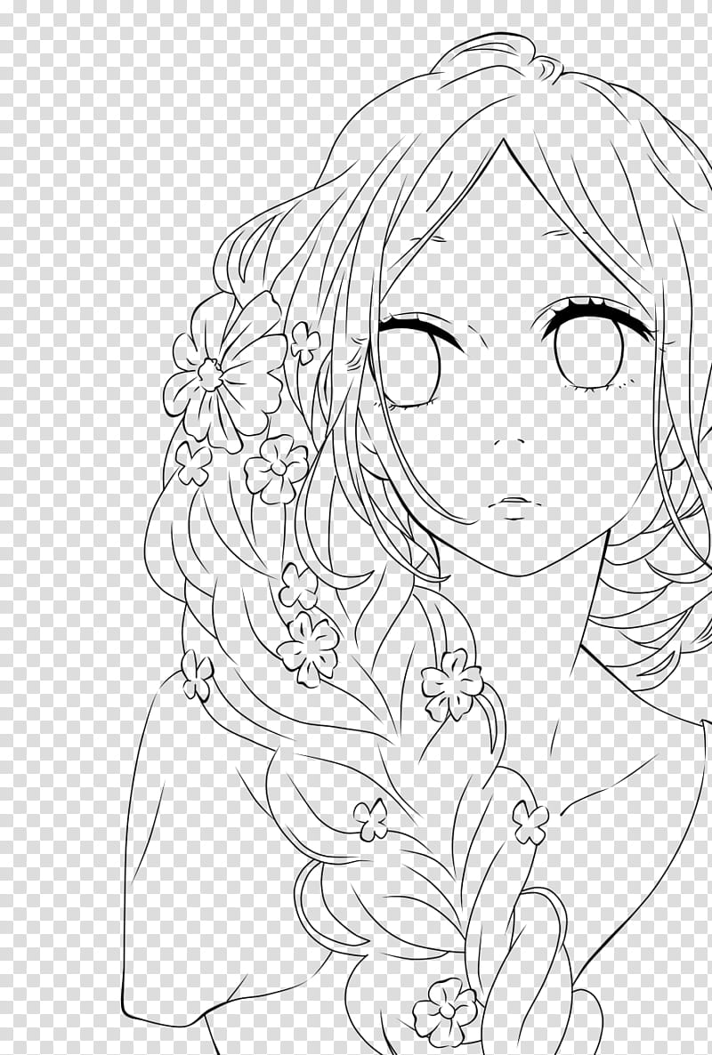 Hibi Chouchou Line art, woman with braided hair drawing.